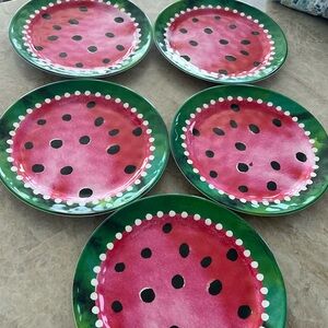 Pier 1 Watermelon Melamine Dinner Plates Set of 5 New Summer Picnic Pool Party